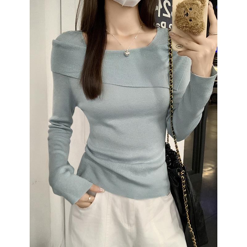 Francouzský jemný temperament, asymetrický svetr s dlouhým rukávem přes jedno rameno pro ženy, podzimní a zimní design, zeštíhlující a šik top