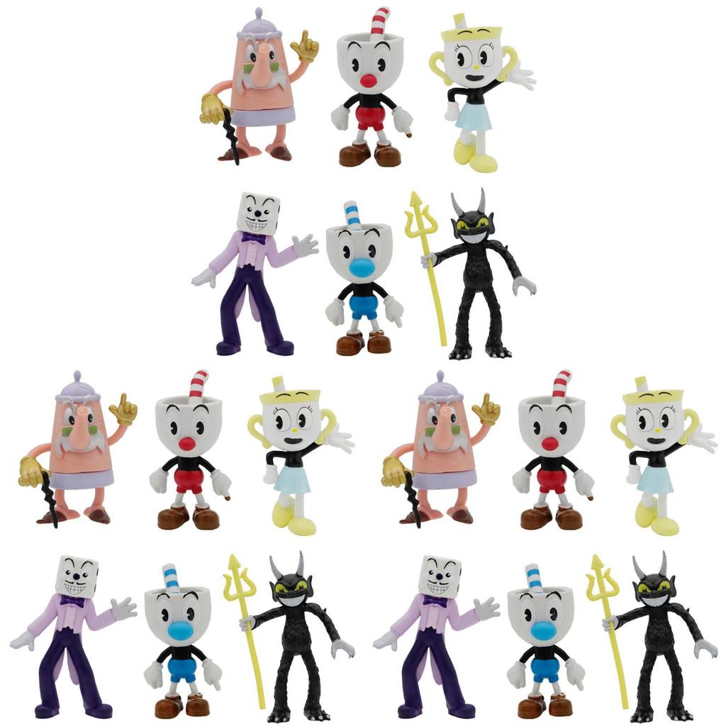 Bunte Tasse Kopf 3,6-4 Zoll Puppe Spiel Zubehör Handgefertigte Kuchen Dekoration Ornamente 6er Set