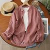 Women's Long Sleeve Double-layer Cotton Stripe Shirt - Soft, Skin-friendly, Breathable, High Quality Loose Fit