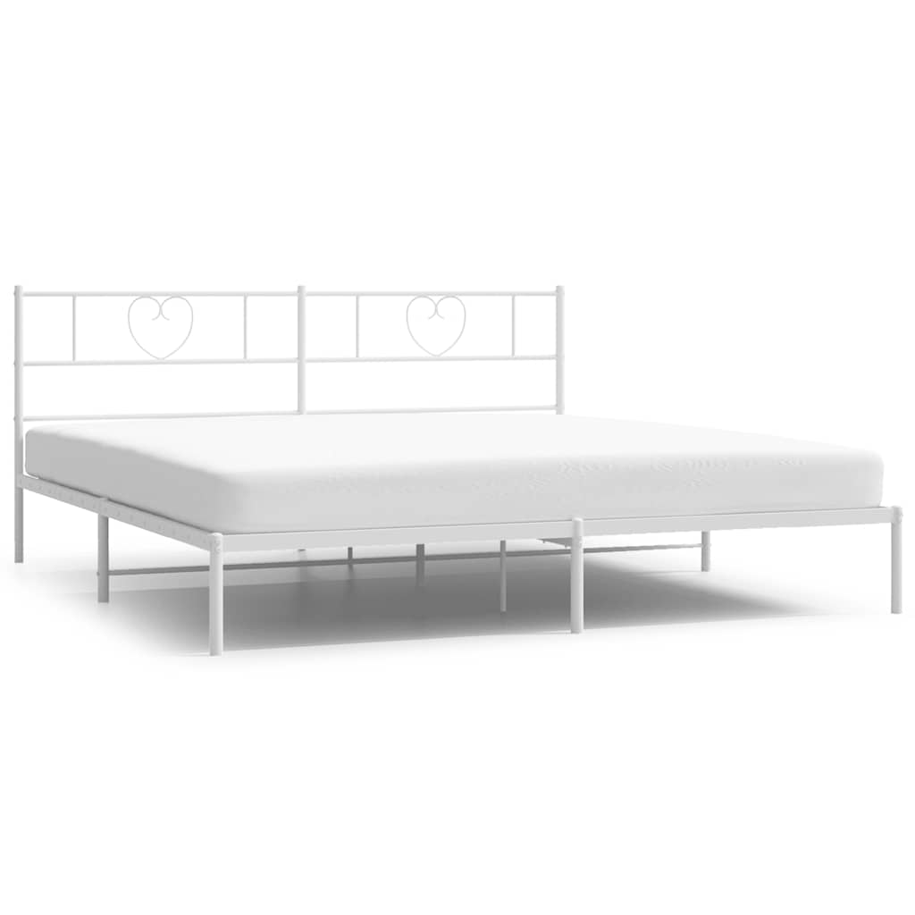 Metal Bed Frame with Headboard White 193 x 203 cm