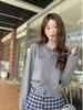 Women's Petite Gray Knit Cardigan - Embroidered Academy Style, New Spring/Summer 2025 Collection
