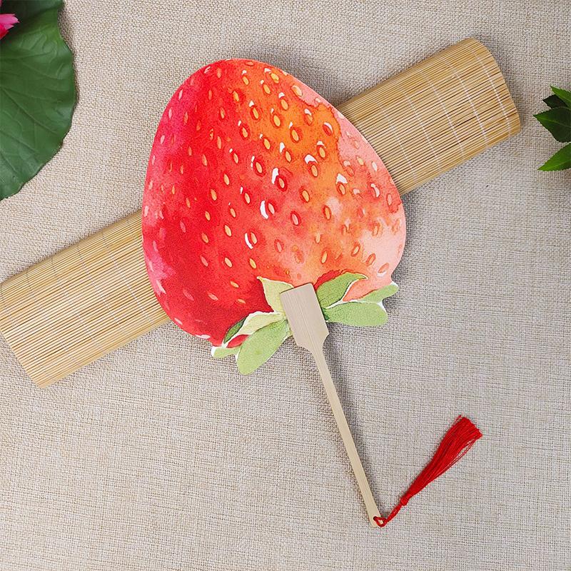 Ventilátor s potiskem melounu Melounový oranžový potisk Kulatý ventilátor s dřevěnou rukojetí Pro cestování v přírodě Kempování Lehký Pro léto