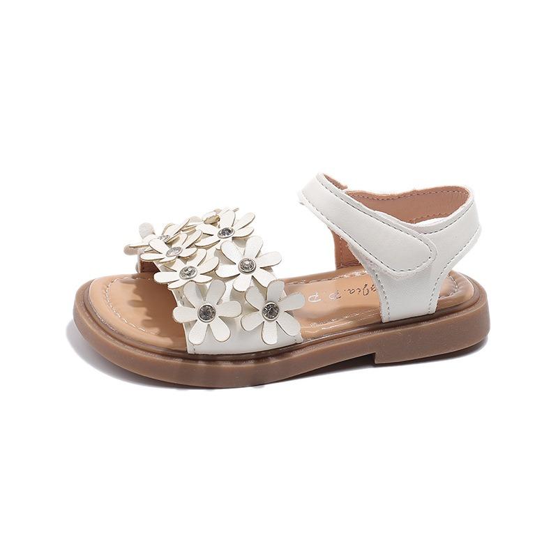 Summer girls' flower sandals, Korean style fashionable princess design, baby sandals with anti-slip soft sole, children's sandals.
