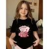 European sizes Pink Cartoon Playing Card and Dice Pattern T-shirt, Round Neck Short-sleeved Summer Top, Girls' T-shirt