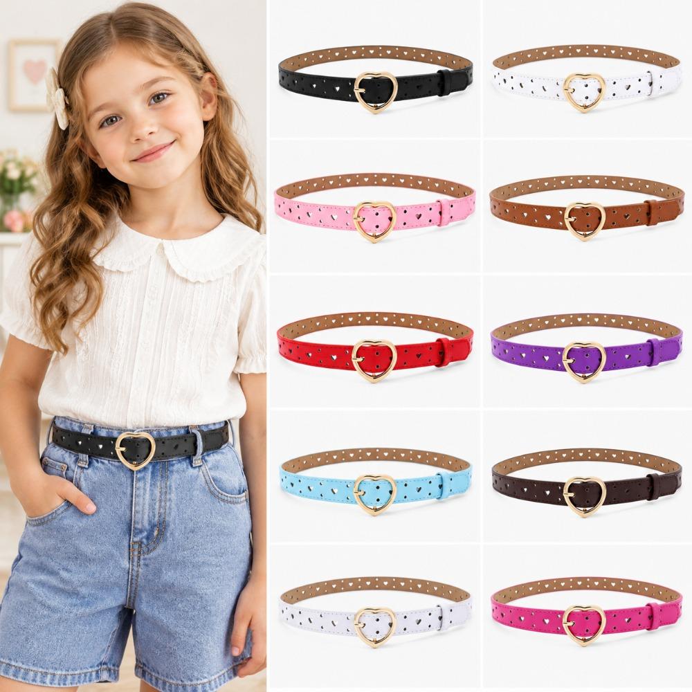 Faux Leather Buckle Belt Heart-shaped Pin Girls Dress Belt Youth Kids Waist Belt for Kids