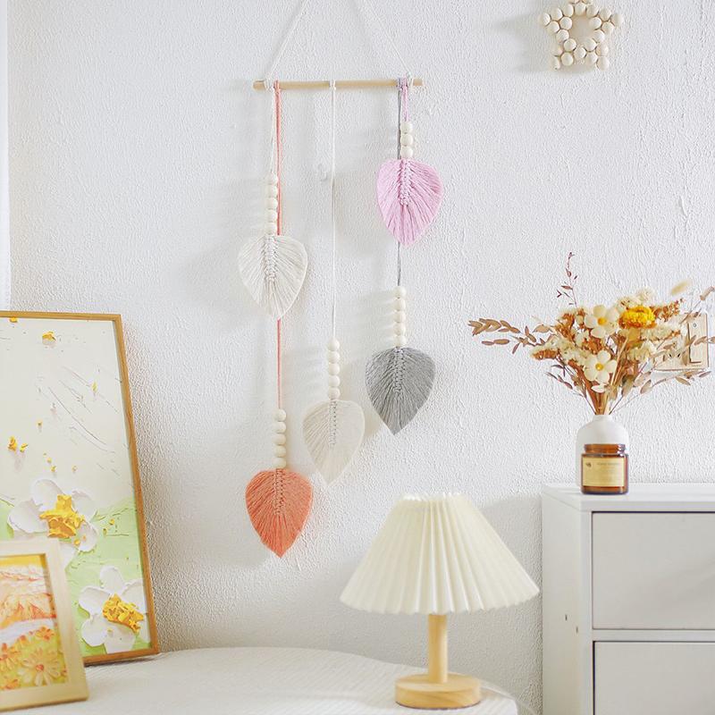 1PC Macramé Minimaliste Quatre Couleurs Bohème Mur DIY Feuille Tissé à la Main Suspendu Tapisserie Moderne Scandinave 70x25cm
