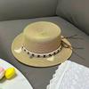 Bohemian Flat Top Straw Hat Women's Summer Outing Beach Hat Retro Webbing Face Small Sunshade Hat