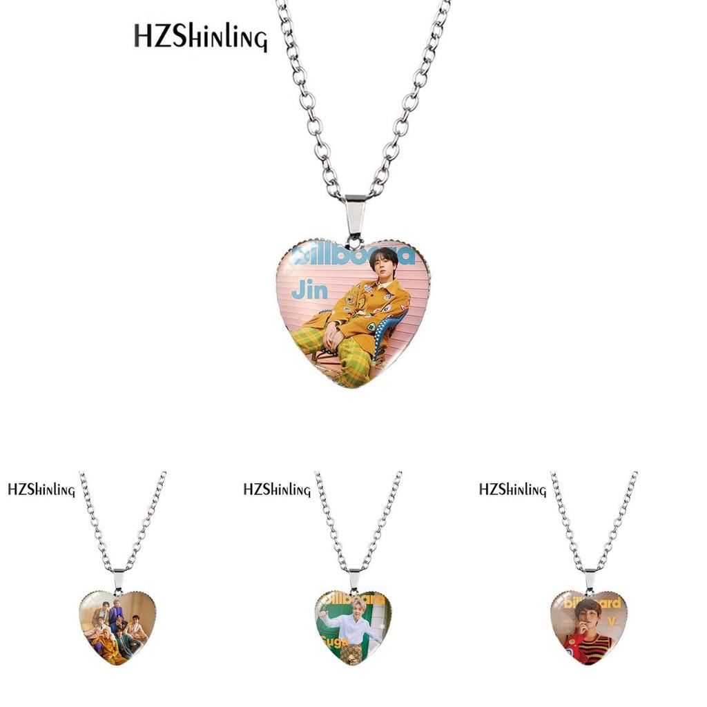 Beautiful Bts Heart-shaped Necklace With Gemstone Accents For Fans Of K-pop Jewelry