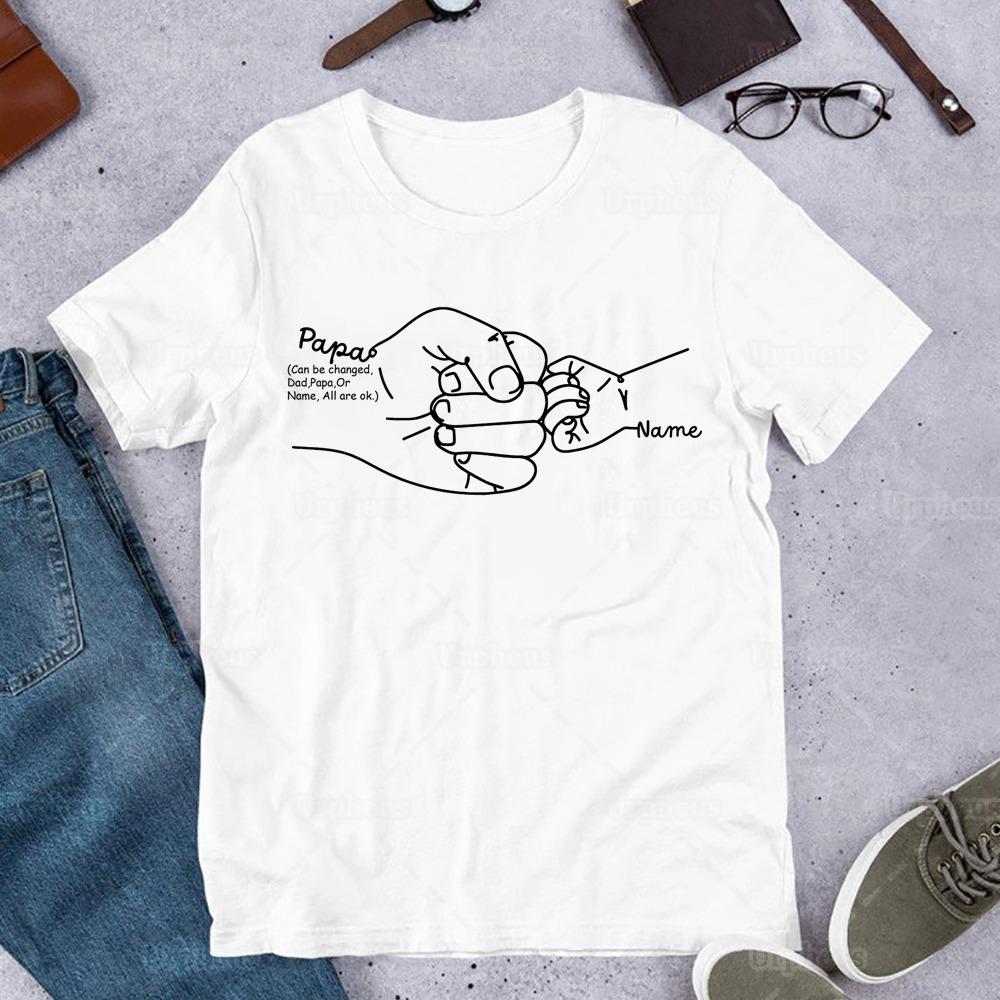 Hand Drawn Daddy Child Fist Bump Fathers Day Shirt Custom Dad Shirt Personalized Tshirt Grandpa Graphic T Shirts Y2k Top S