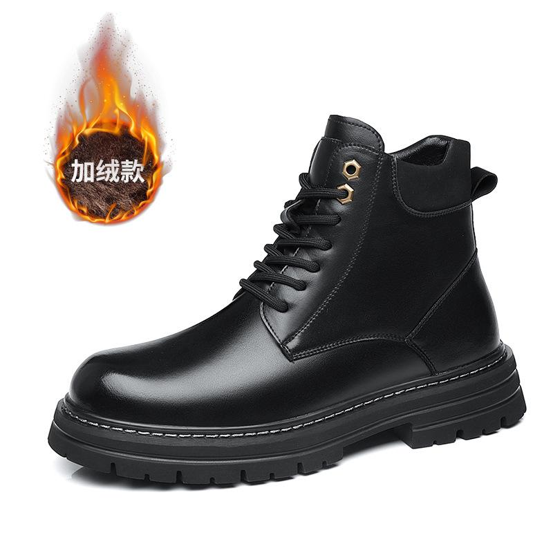 Autumn and winter new Martin boots men's British style high-top retro rhubarb boots velvet thick-soled snow boots 2025