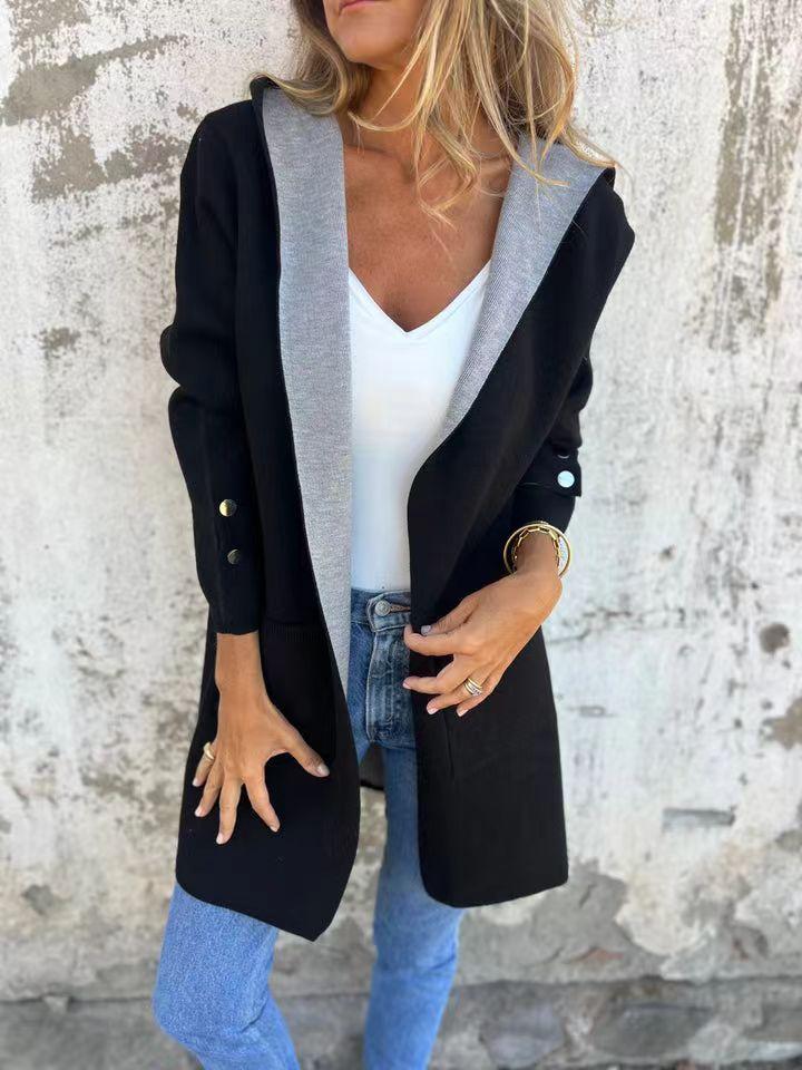 Women's Orange Hooded Cardigan Sweater Casual Long Sleeve Open Front Lightweight Jacket