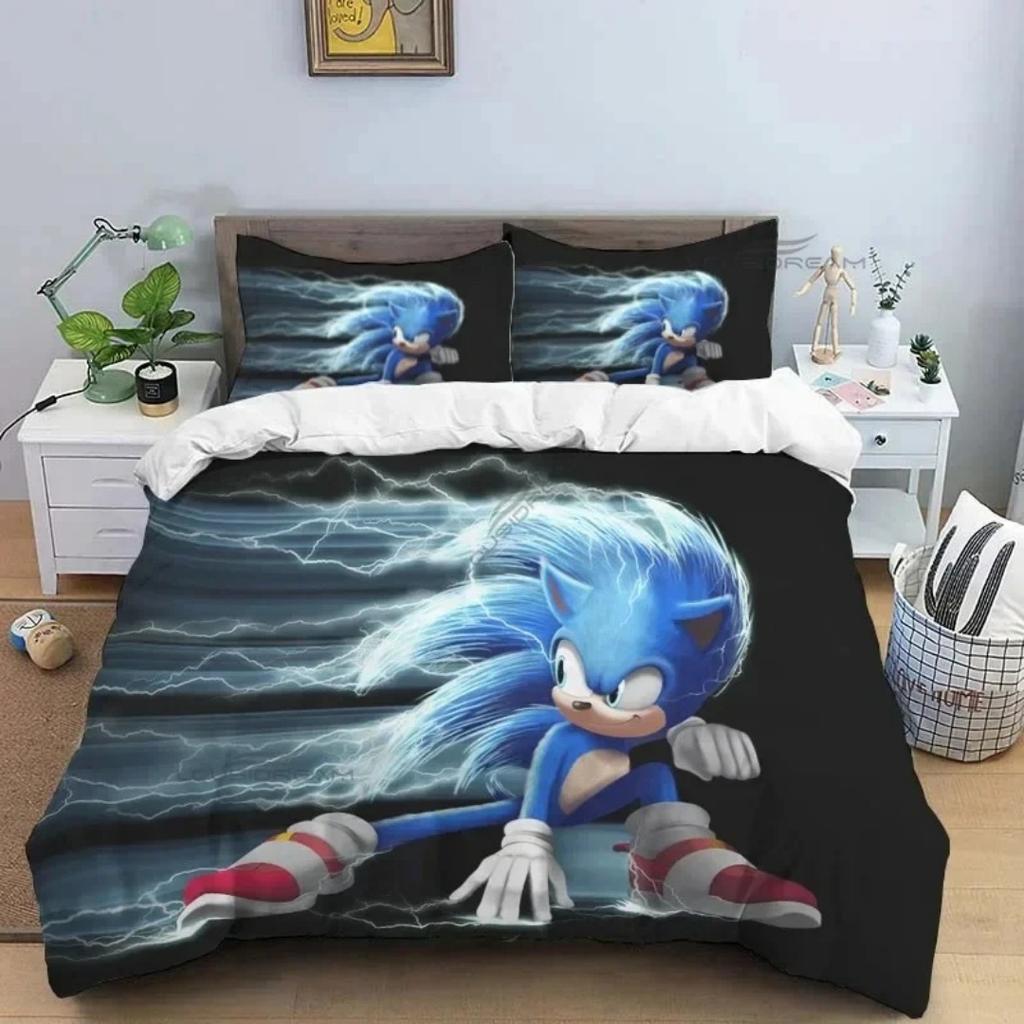 3D Luxurious Teens The Movie Hedgehogs Boy Bedding Set Anime Digital Cartoon Sonic Duvet Cover Comforter Bed Youth Kids Gift
