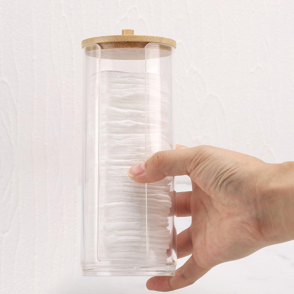 Cosmetic Cotton Organizer, Cosmetic Ball Organizer with Bamboo Lid, Bathroom Storage Bottle, Desktop Hair Accessories Organizer