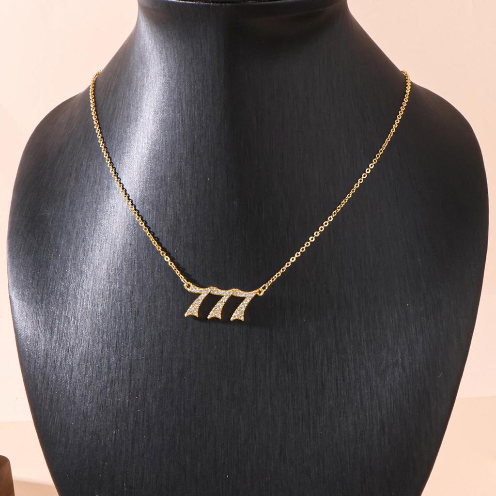 Gold 777 Diamond-Inlaid Necklace for Women - Versatile Clavicle Chain Pendant Jewelry