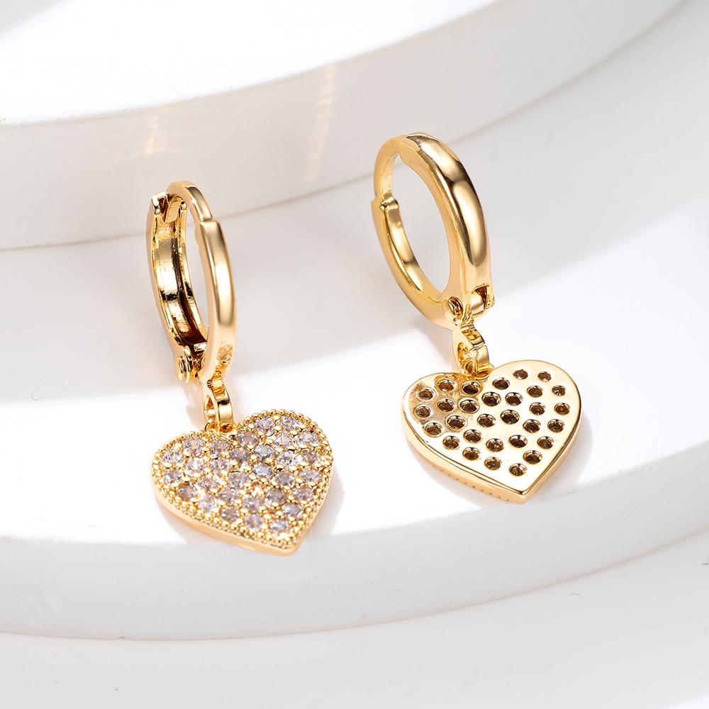 Luxury Female Love Heart Hoop Earrings Yellow Gold Color White Zircon Wedding  For Women