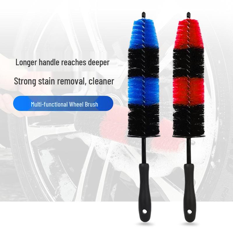 Long-Handle Bent Bristle Brush for Tire, Wheel, Engine, and Interior Cleaning
