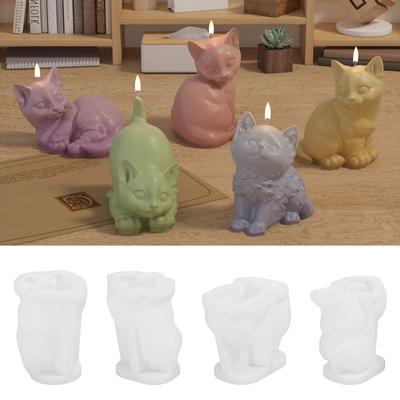 DIY Three-dimensional Animal Kitten Aromatherapy Plaster Dripping Table Setting Silicone Mould Cute Cat Candle Moulds