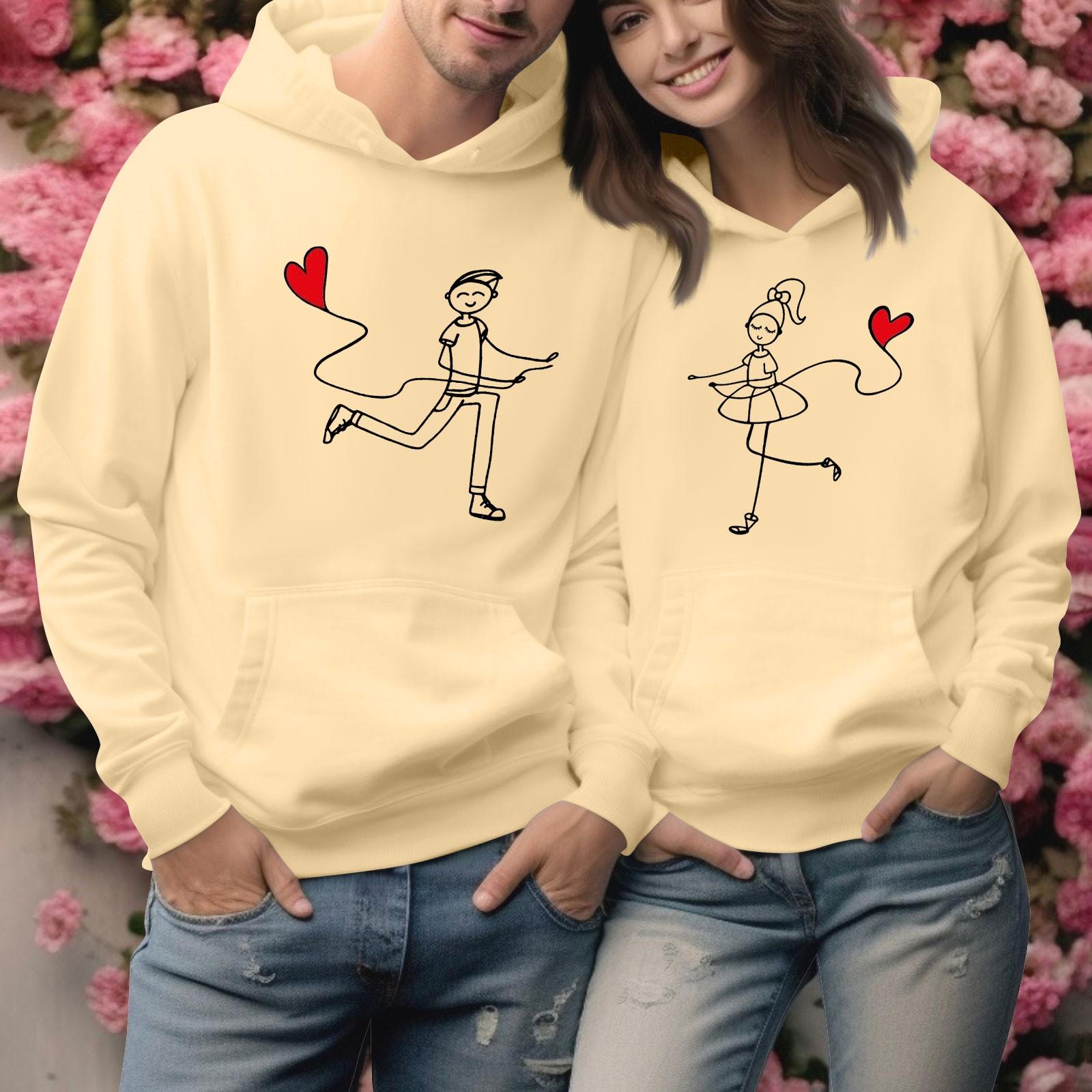 Мужской круглый вырез с длинным рукавом пуловер с принтом ко Дню святого Валентина парная толстовка L бежевый 1639₽