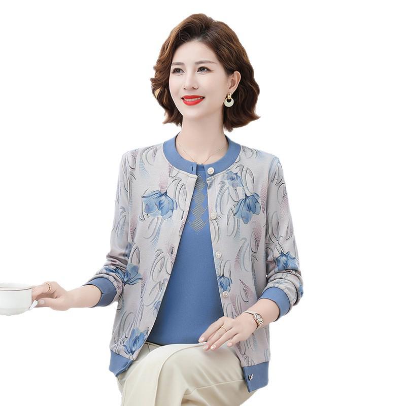Elegant Pink Knit Spring/Summer Cardigan for Middle-Aged and Elderly Women