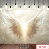 Two-dimensional Flat Banner, 1 Piece of Background Fabric with Angel Wings Pattern, Featuring White Feathers and Cloud Designs