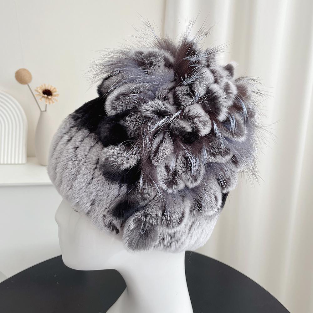Chapéu de inverno de pele para mulheres 100% real Rex Rabbit Fox Fur Hat Rex Rabbit Fur Caps Lady Winter Warm Headwear Women's Fur Hats