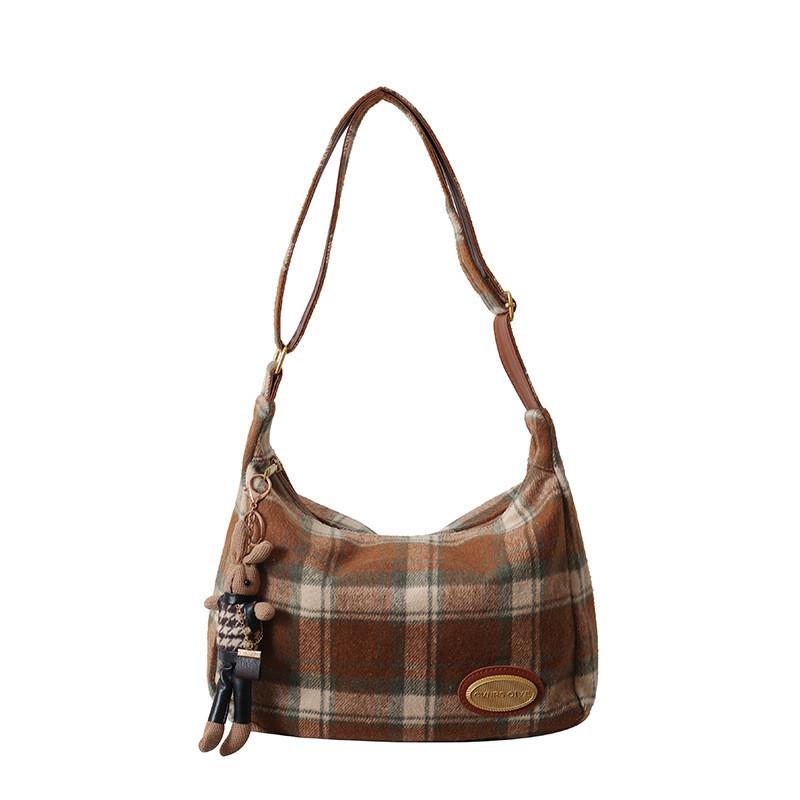 Fashionable High-end Plaid Color Block Shoulder Crossbody Bag Women Spring New Large Capacity Tote