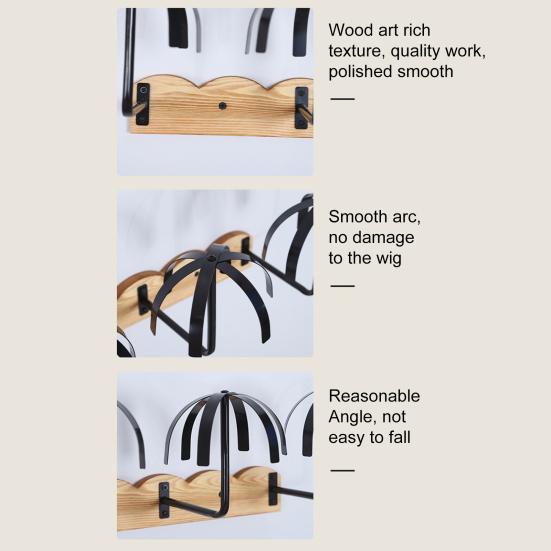 Wall Mounted Wig Hanger Rack Wooden Storage Organizer Strong Load-bearing Simple Installation Wig Display Holder
