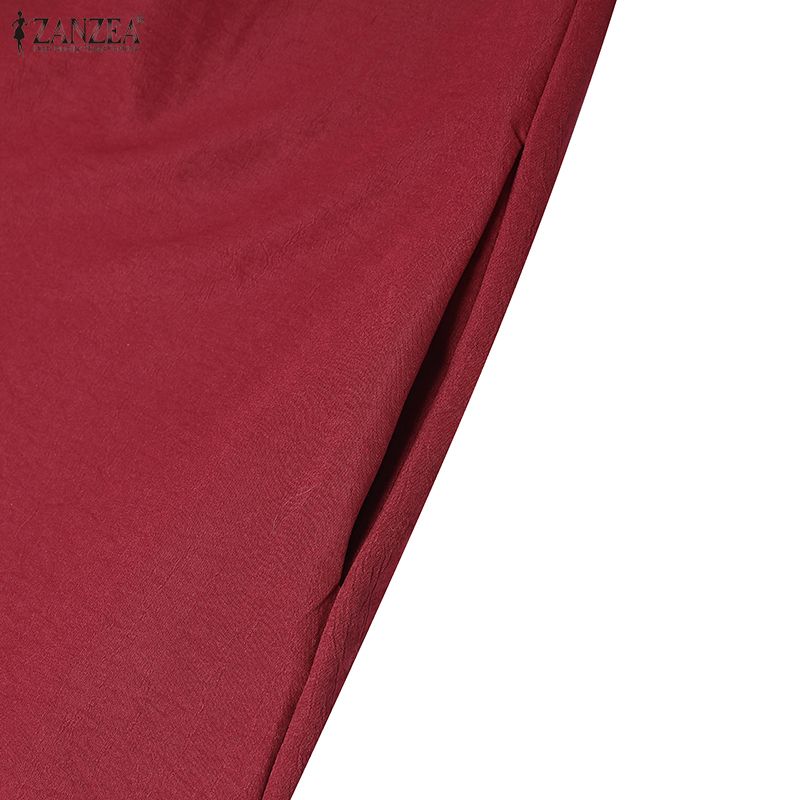 ZANZEA Abito Casual da Donna con Scollo a V, Colore Unito, Manica Lunga, Vestibilità Ampia