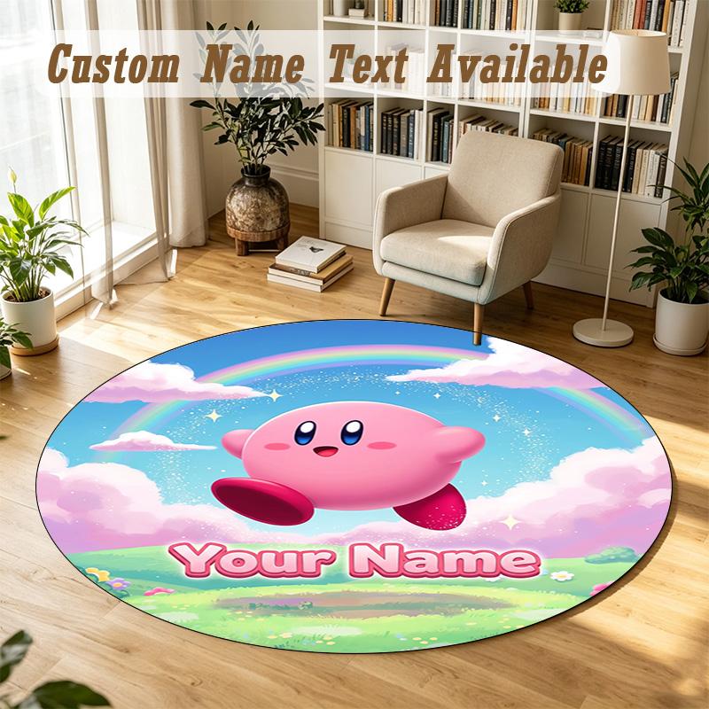 Round Rug Custom NameKirby Pattern Non Slip Carpet Home Floor Decor
