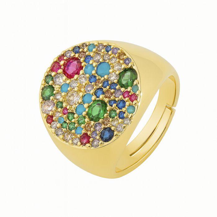 Anneau - LUXENTER - Lidat - Zircone multicolore - Or jaune 18k - Taille réglable