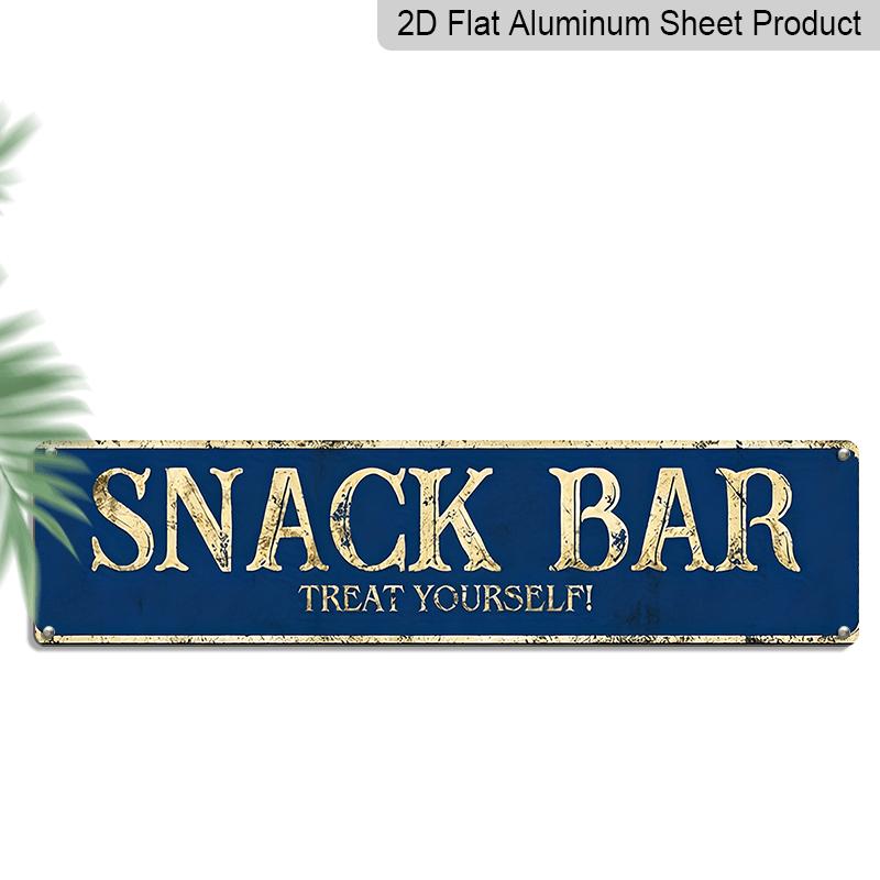 

Vintage SNACK BAR Alumium Decorative Sign - Distressed Blue & Golden Rustic Farmhouse Decor, 4x16 Inch Aged Metal Bar Art with Treat Yourself 40cm x 10cm