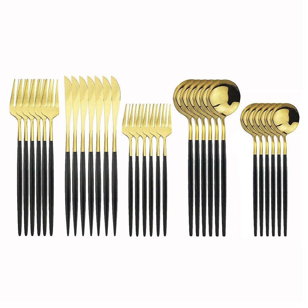 30Pcs White Gold Cutlery Set 18/10 Stainless Steel Dinnerware Set Knife Dessert Fork Spoon Silverware Kitchen Tableware Set