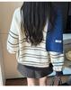 2026 Fall/Winter Korean Casual Color Block V-Neck Striped Knit Sweater