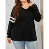 Women's Casual V Neck Pullover Long Sleeve Striped Colorblock  Oversized Shirts