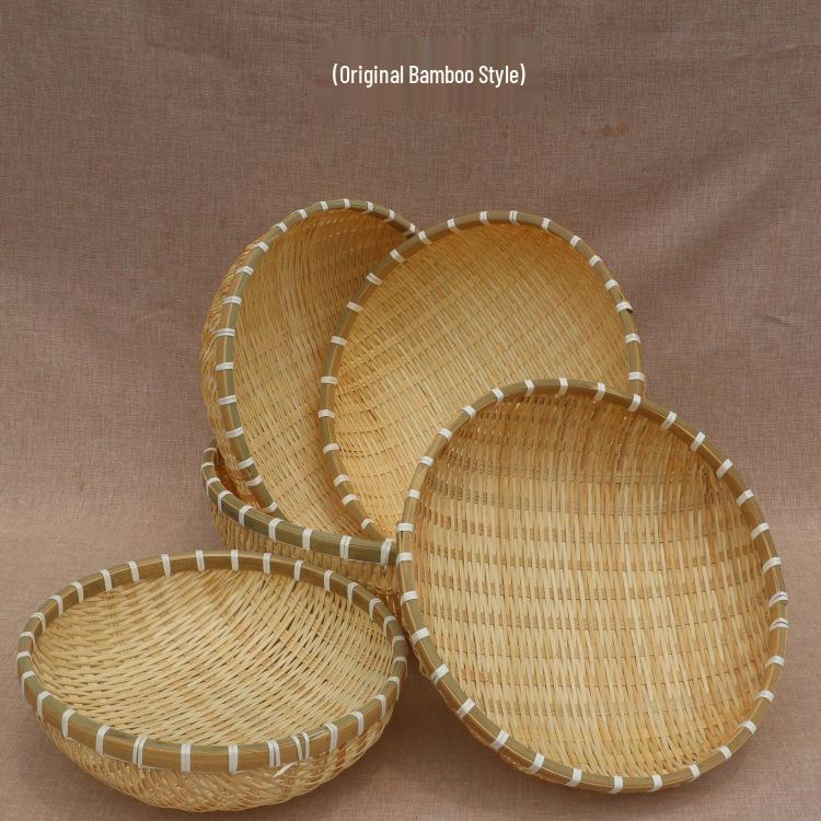 Bamboo Woven Winnowing Basket: Steamed Bun Storage, Vegetable Drainer, Rice Washer, Fruit Holder