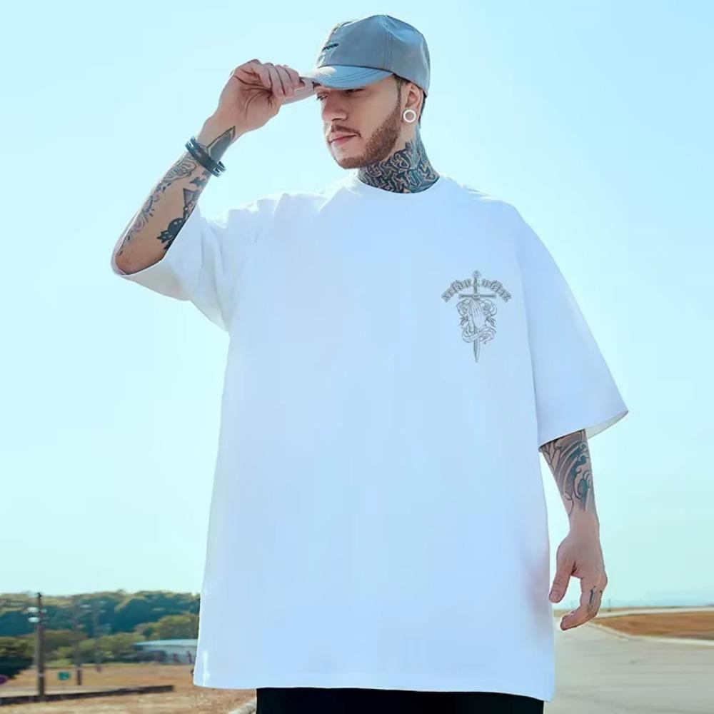 Religious Cross Faith Rose Print Men's T-shirt Short Sleeve 100% Cotton Tee Summer Casual Streetwear Plus Size Clothing Y2k Tops