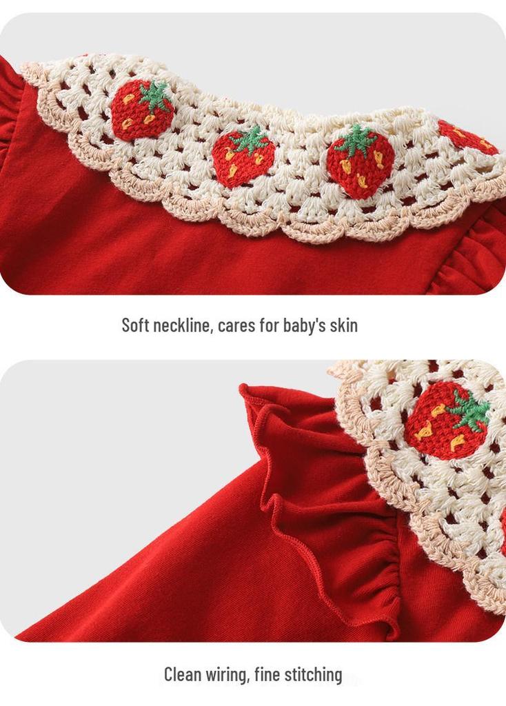 Youqi Infant Red Romper: Full Moon, 100 Days, First Birthday Formal Wear - Long Sleeve Autumn Jumpsuit