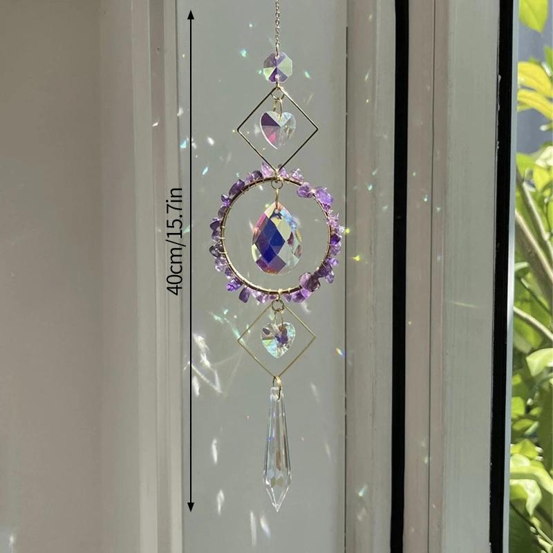 Crystal Sun Catcher Hanging Pendant Wind Chimes Chakra Artificial Agate Raw Stone Crystal Stained Glass Home Window Decoration