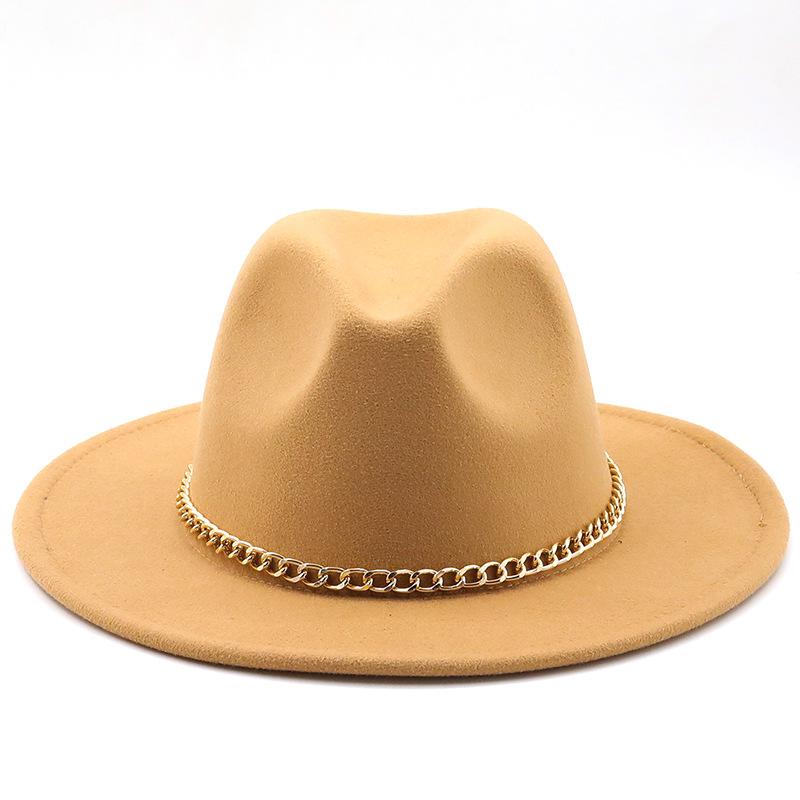 New thin chain accessories European and American autumn and winter solid color woolen top hat European and American fashion jazz hat