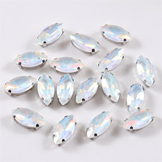 

100 шт. стеклянных опаловых дрелей для шитья, конский глаз, ручная дрель с отверстием, мокко, стразы, одинарный коготь, аксессуары для украшений своими руками, стразы, пришивные бусины 5 * 10mm silver