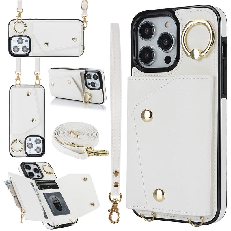 Lanyard Leather Wallet Card Phone Case for iPhone 15 14 Plus 13 12 11 for Samsung Galaxy S23 Ultra S22 Plus S21 FE A54 A14 Note 20 Crossbody FlipCover