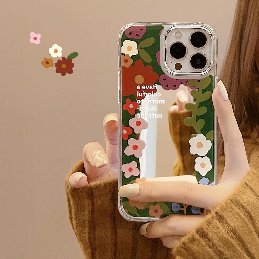 Korean Style Flower Smiley Face for IPhone16 for Apple Phone Case 17Promax Silicone 11 Touch-up Mirror X/15