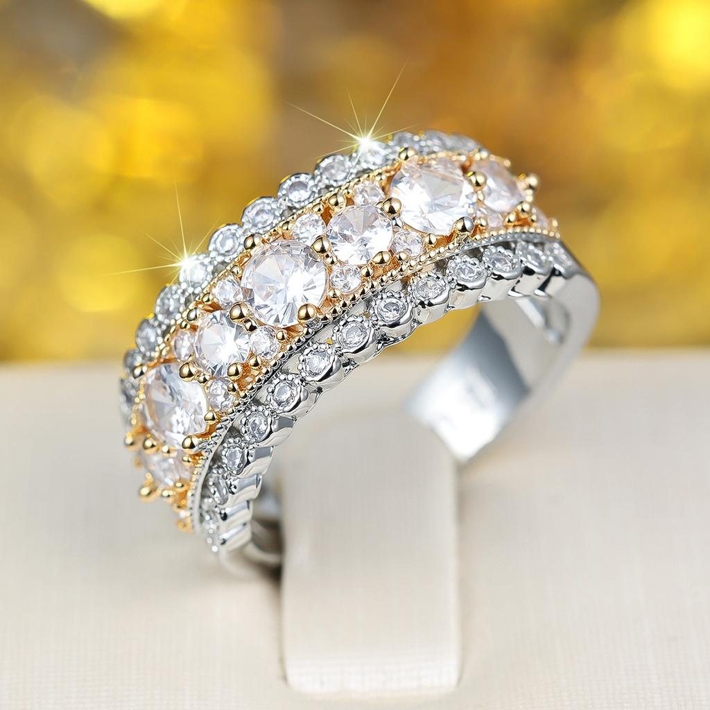 Luxury Female White Zircon Big Stone Engagement Round Ring Vintage Silver Color Wedding Fashion Jewelry For Women