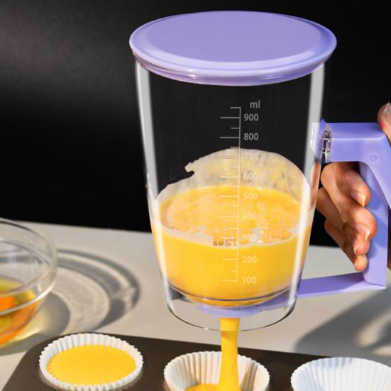 Pancake Batter Dispenser Bottle 4 Cup 900ml Pancake Maker with Squeeze Handle for Pancakes Waffles Brownies Cup Cakes Muffins Crepes