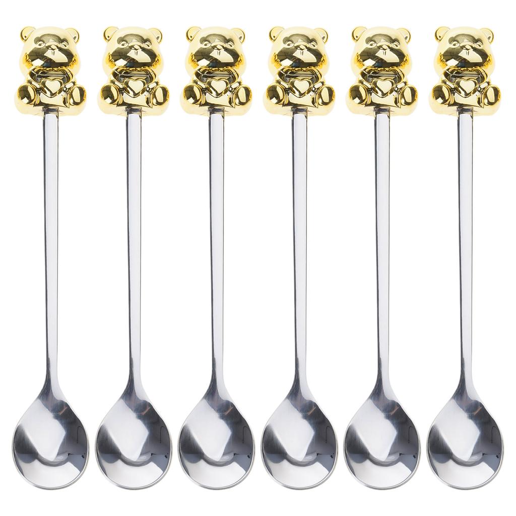 6 PCS Bear Shape Appetizers Cake Spoons/Fruit Forks Stainless Steel Material Coffee Spoons/Dessert Forks Party Supplies