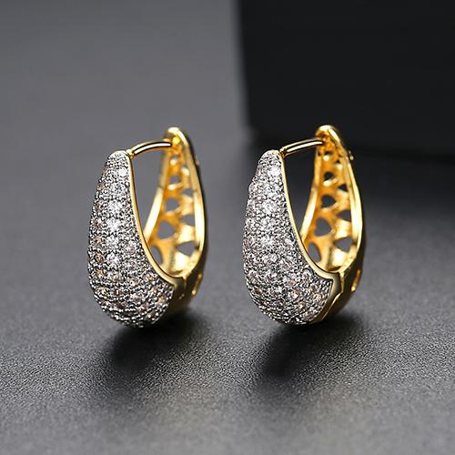 LianshijingTrendy Brass CZ Zircon Paved Huggie Hoop Clip-On Earrings with Rhodium & 18K Gold Plating for Women
