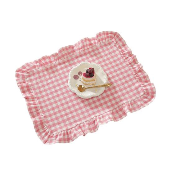 

Cotton Placemat with Ruffle Edge Soft Reusable Solid Color Plaid Table Mat for Birthday Party Home Kitchen Dining Table Decoration 30x45cm розовый