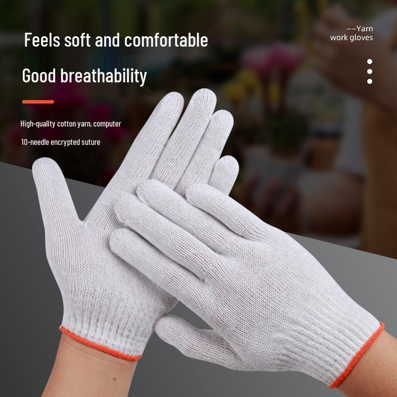 Work-Resistant White Cotton Nylon Gloves for Labor Protection