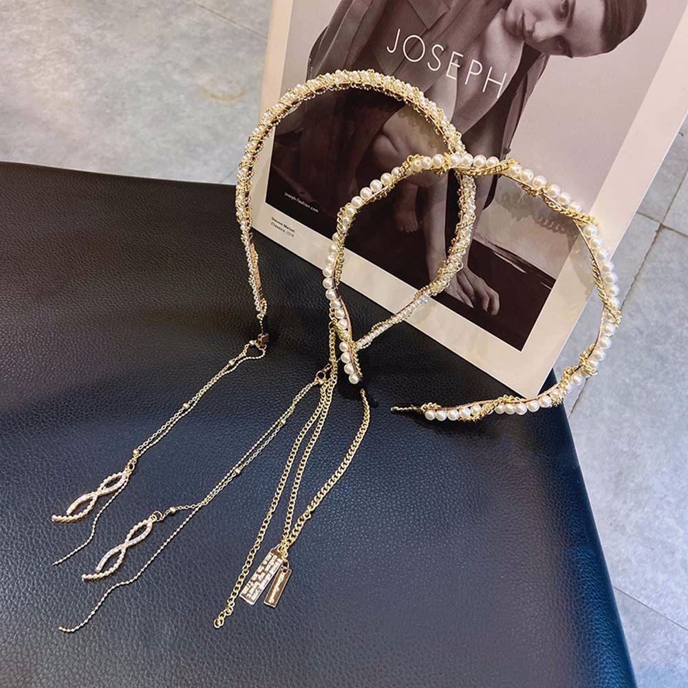 

Женская повязка на голову в корейском стиле с бриллиантами и стразами золотого цвета, жемчужная повязка на голову с кисточками