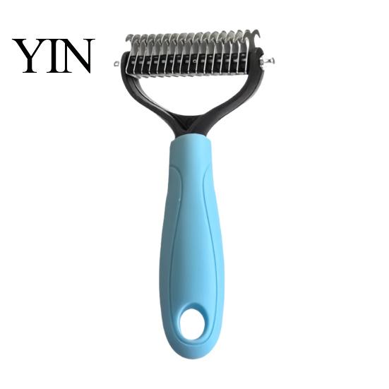 Undercoat Grooming Tool Double-Sided Pet Detangling Rake, Dog Rake with Rounded Blades, Non Slip Comb Shedding Brush for Long Hair Dogs, Cats